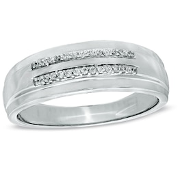 1/10 CT. T.W. Diamond Double Row Wedding Band in 10K White Gold