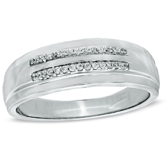 1/10 CT. T.w. Diamond Double Row Wedding Band in 10K White Gold