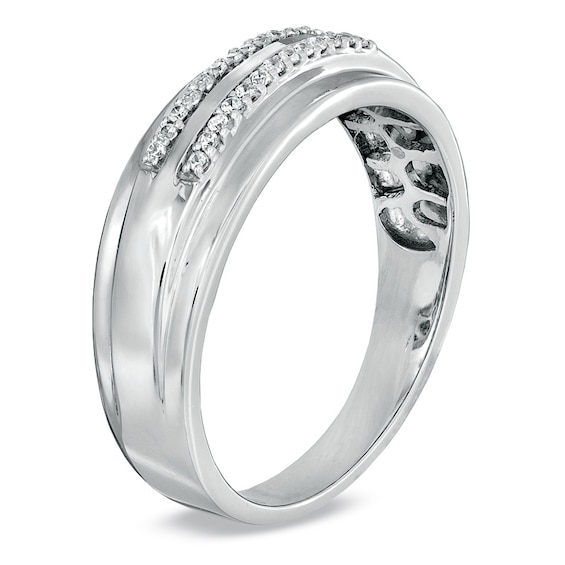 1/10 CT. T.w. Diamond Double Row Wedding Band in 10K White Gold