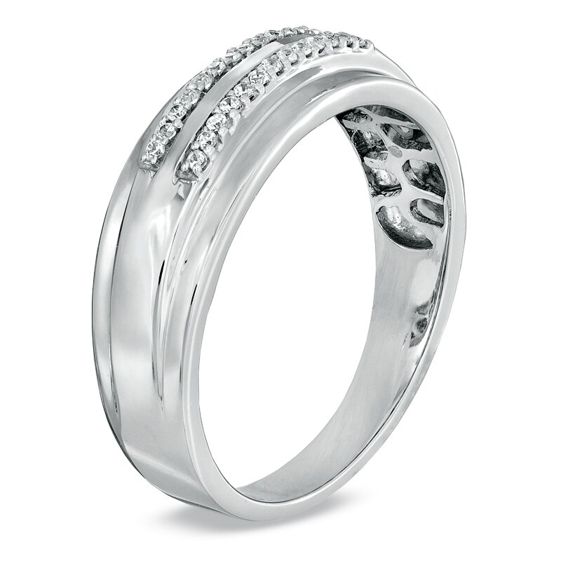 Main Image 2 of 1/10 CT. T.W. Diamond Double Row Wedding Band in 10K White Gold