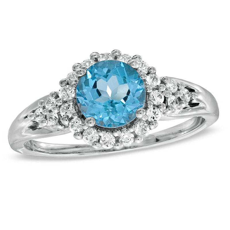 Blue Topaz and 1/4 CT. T.W. Diamond Frame Ring in 10K White Gold | Zales