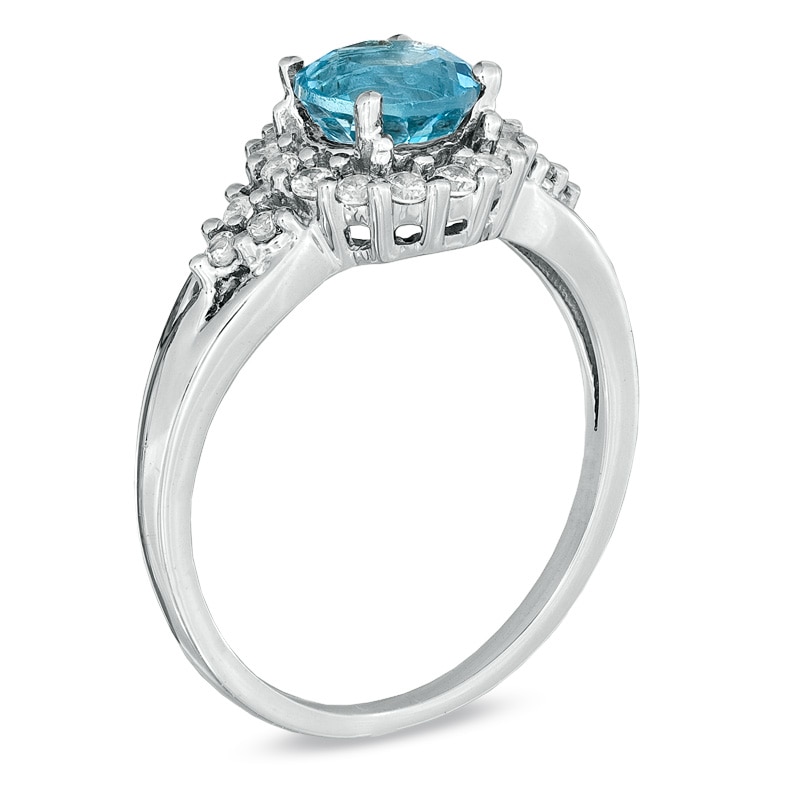 Blue Topaz and 1/4 CT. T.W. Diamond Frame Ring in 10K White Gold