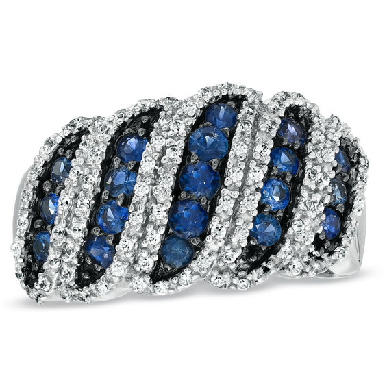 Blue Sapphire and 1/3 CT. T.w. Diamond Band in Sterling Silver