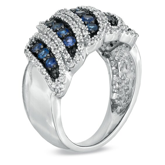 Blue Sapphire and 1/3 CT. T.w. Diamond Band in Sterling Silver