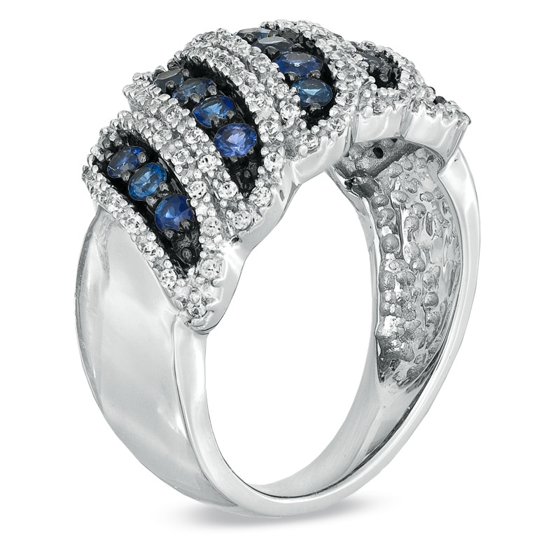 Blue Sapphire and 1/3 CT. T.W. Diamond Band in Sterling Silver