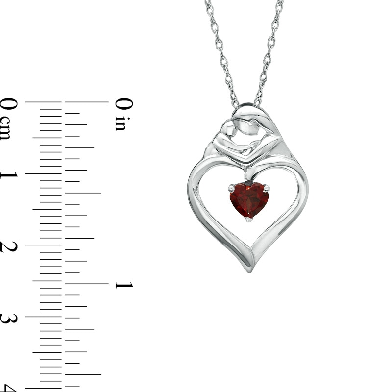 Heart-Shaped Garnet Motherly Love Pendant in Sterling Silver