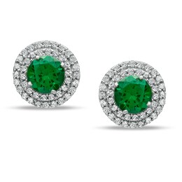 Lab-Created Emerald and 3/8 CT. T.W. Diamond Frame Stud Earrings in 10K White Gold