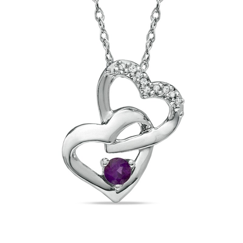 Tanzanite and Diamond Accent Double Heart Pendant in Sterling Silver