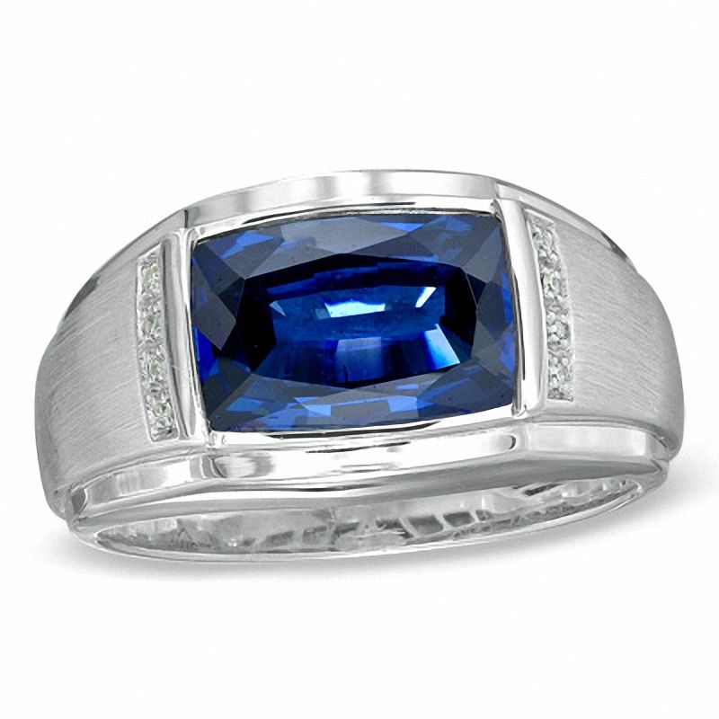 Main Image 1 of Lab-Created Blue Sapphire and Diamond Accent Ring in Sterling Silver