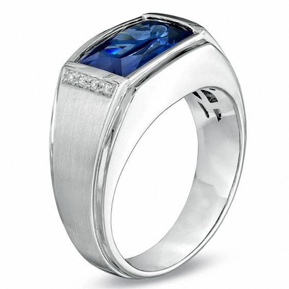 Lab-Created Blue Sapphire and Diamond Accent Ring in Sterling Silver