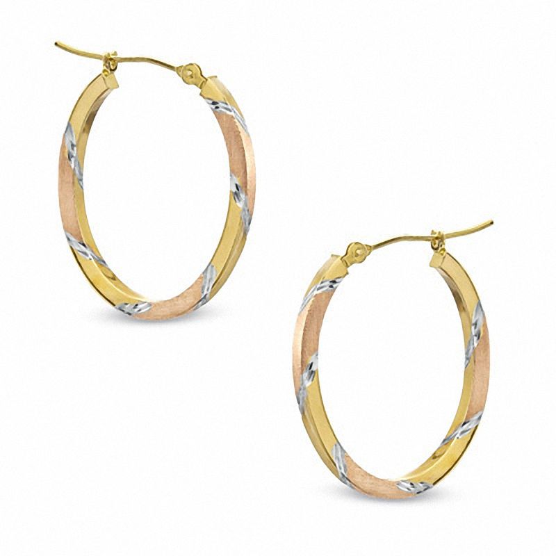 Main Image 1 of 22mm Oval Tri-Tone Hoop Earrings in 14K Gold