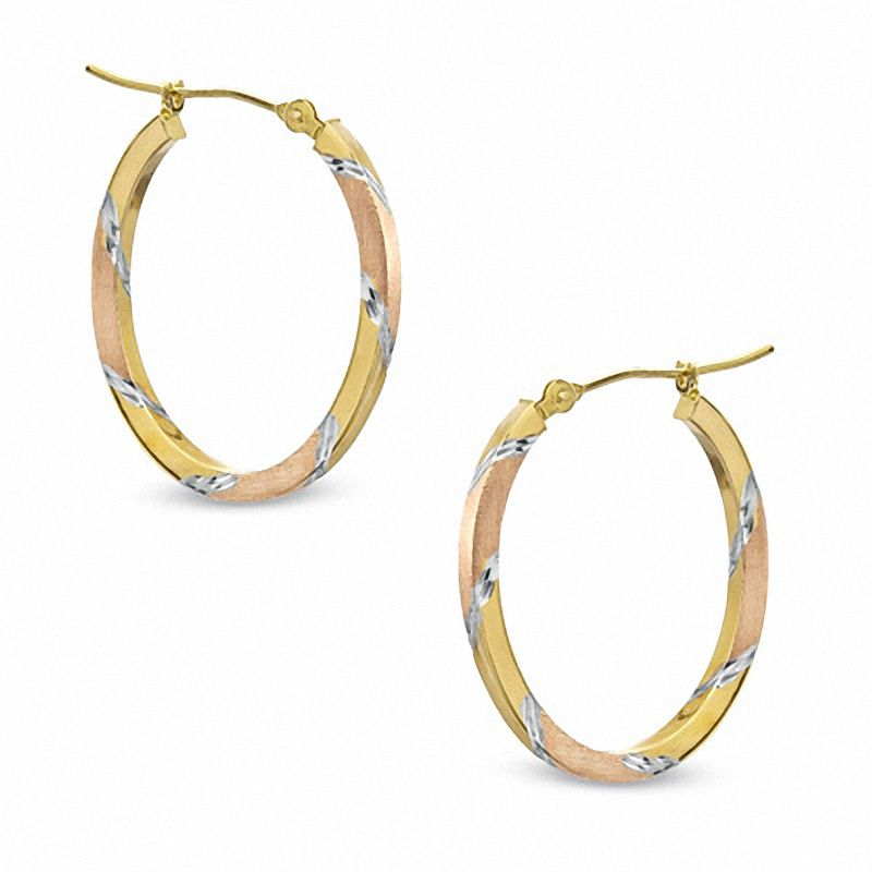 Main Image 1 of 22mm Oval Tri-Tone Hoop Earrings in 14K Gold