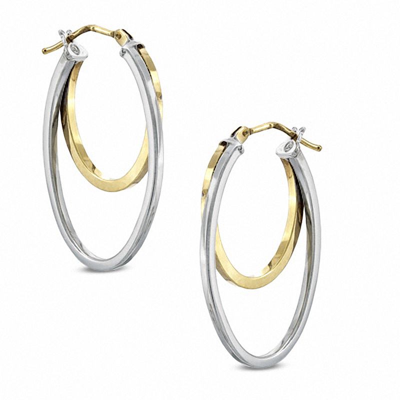 Main Image 1 of Double Hoop Earrings in Sterling Silver and 14K Gold