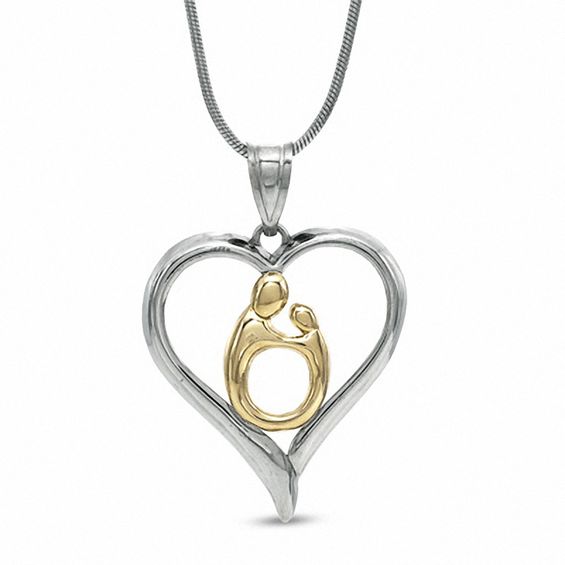 Motherly Love Heart Pendant in Sterling Silver and 14K Gold