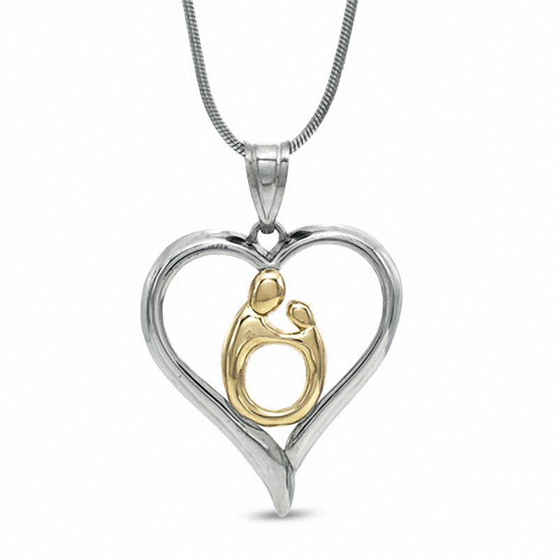 Main Image 1 of Motherly Love Heart Pendant in Sterling Silver and 14K Gold