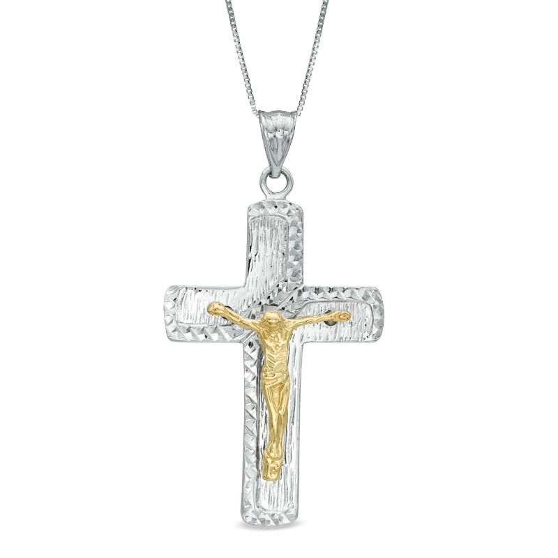 Main Image 1 of Two-Tone Crucifix Pendant in Sterling Silver with 14K Gold Plate
