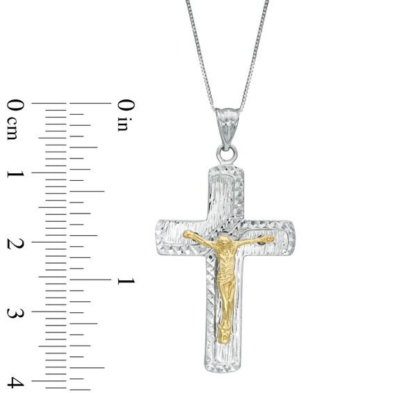 Two-Tone Crucifix Pendant in Sterling Silver with 14K Gold Plate