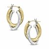 Thumbnail Image 0 of 20mm Double Hoop Earrings in Sterling Silver and 14K Gold