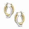 Thumbnail Image 1 of 20mm Double Hoop Earrings in Sterling Silver and 14K Gold