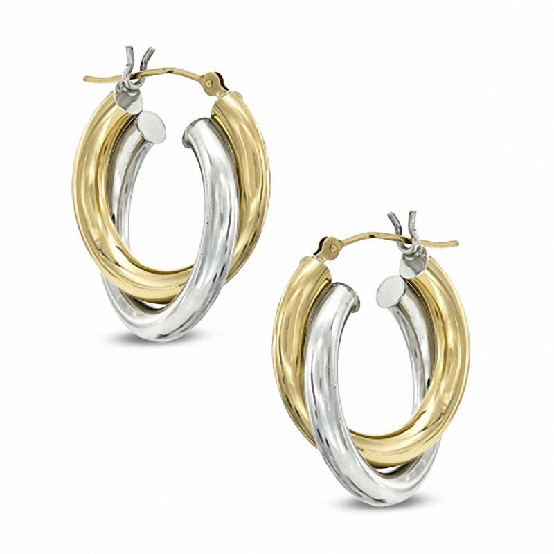 20mm Double Hoop Earrings in Sterling Silver and 14K Gold