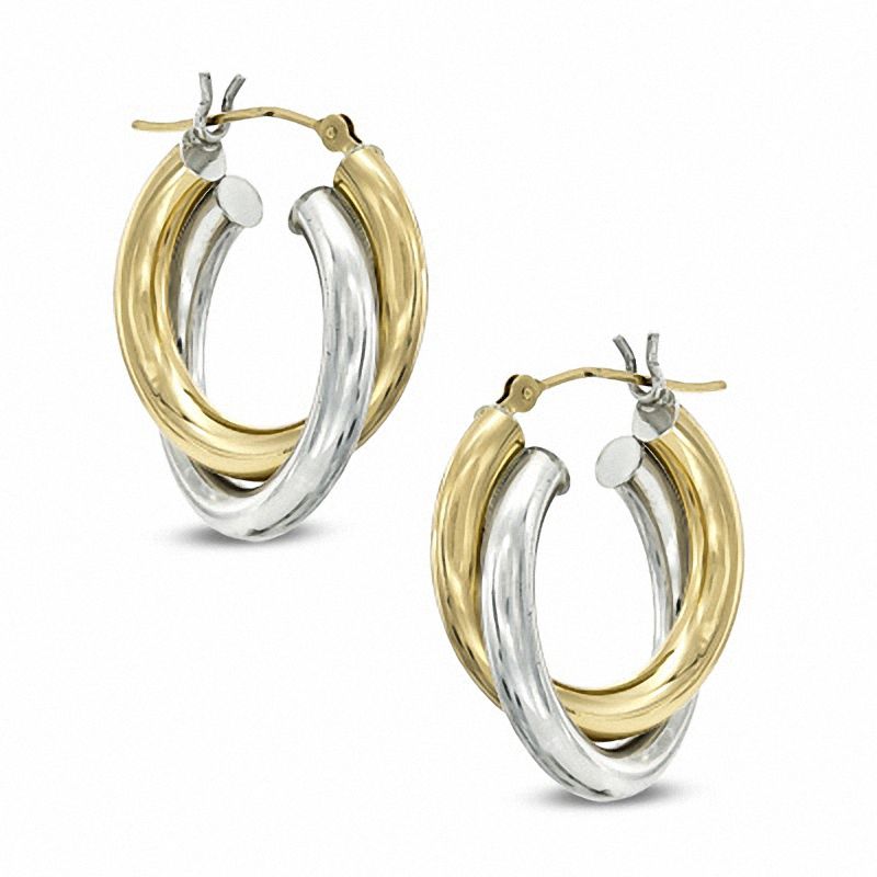 Main Image 1 of 20mm Double Hoop Earrings in Sterling Silver and 14K Gold