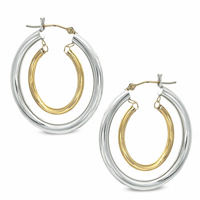 Double Hoop Earrings in Sterling Silver and 14K Gold