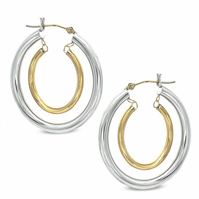 Main Image 1 of Double Hoop Earrings in Sterling Silver and 14K Gold