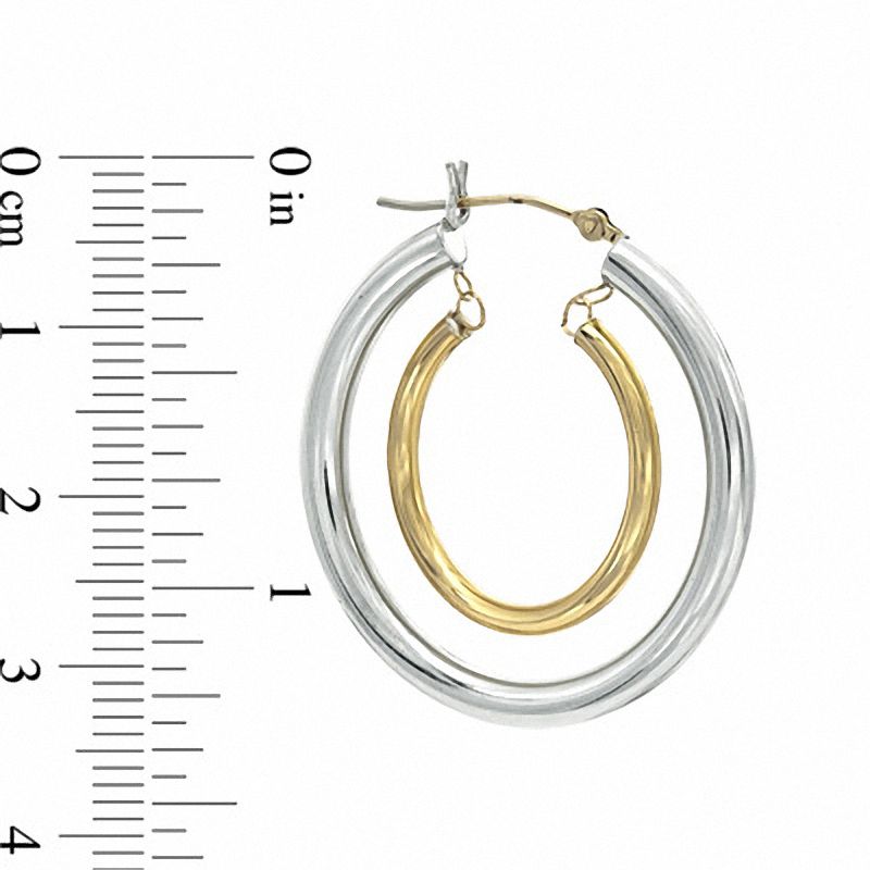 Double Hoop Earrings in Sterling Silver and 14K Gold