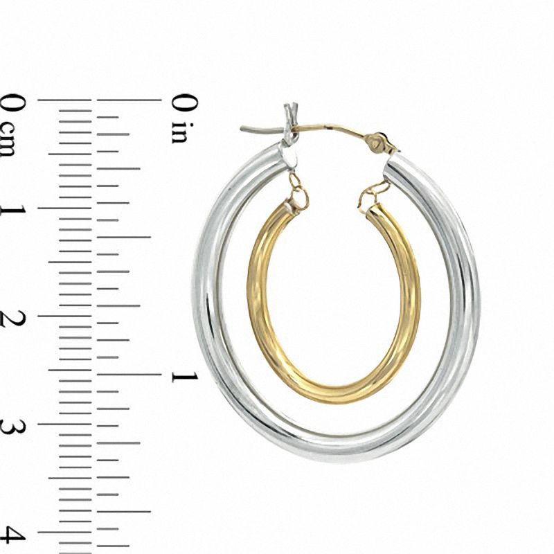 Main Image 2 of Double Hoop Earrings in Sterling Silver and 14K Gold