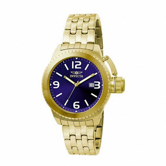 Men's Invicta Corduba Gold-Tone Watch with Blue Dial (Model: 0990)