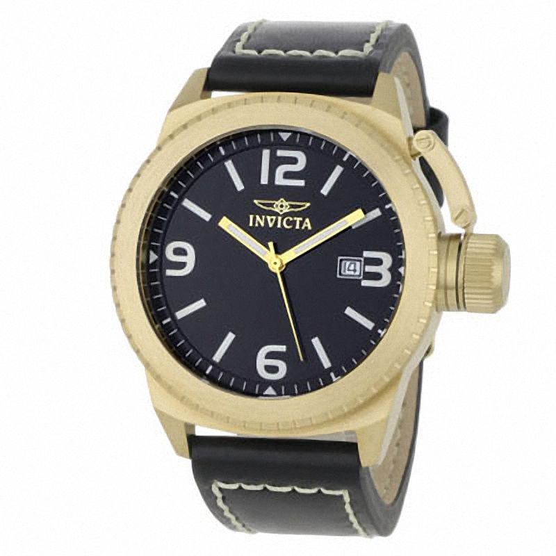 Main Image 1 of Men's Invicta Corduba Gold-Tone Strap Watch with Black Dial (Model: 1111)