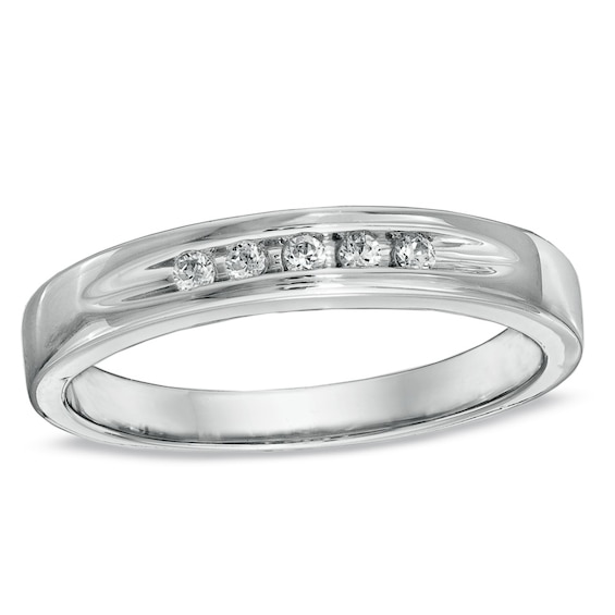1/ CT. T.w. Diamond Five Stone Wedding Band in 10K White Gold
