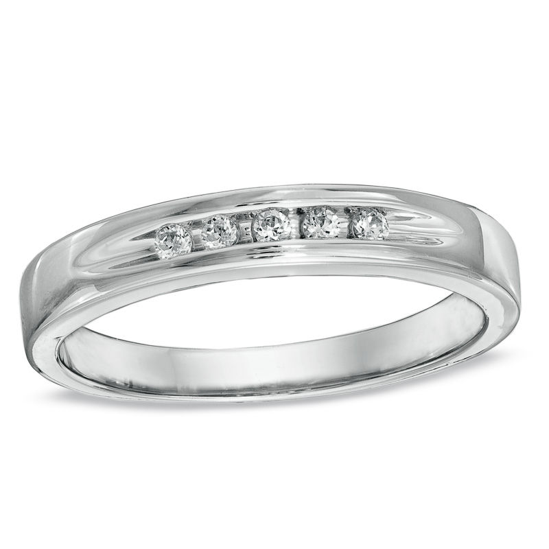 Ladies' 1/20 CT. T.W. Diamond Five Stone Wedding Band in 10K Ladies' 1/20 CT. T.W. Diamond Five Stone Wedding Band in 10K