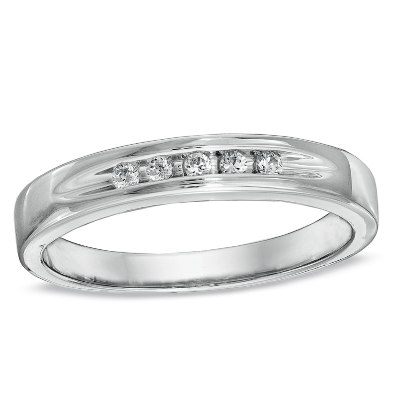 Ladies' 1/20 CT. T.W. Diamond Five Stone Wedding Band in 10K White Gold