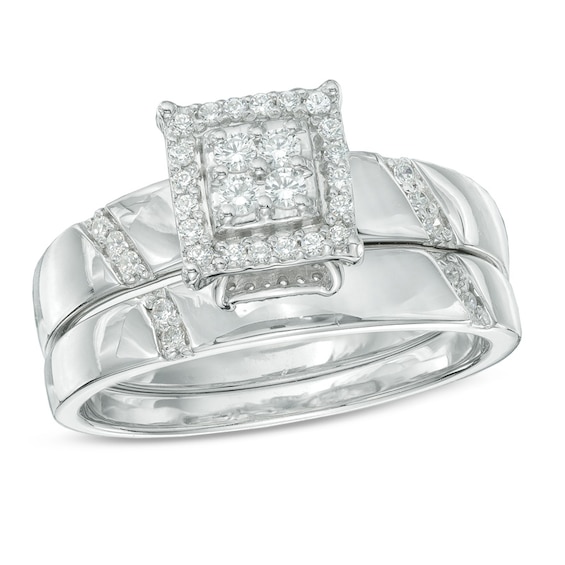 1/5 CT. T.w. Multi-Diamond Square Frame Bridal Set in 10K White Gold