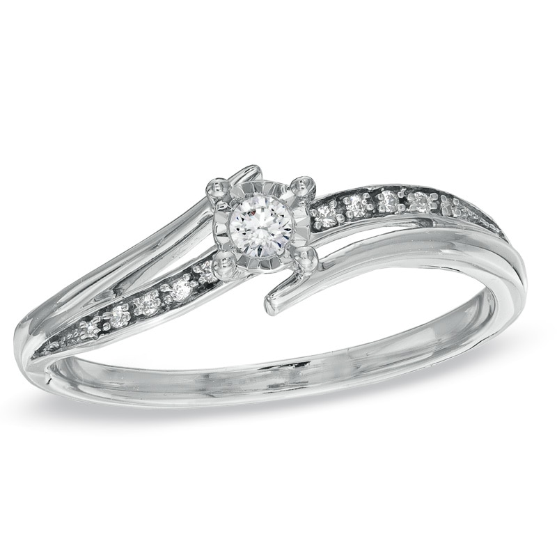 Main Image 1 of 1/15 CT. T.W. Diamond Bypass Promise Ring in 10K White Gold