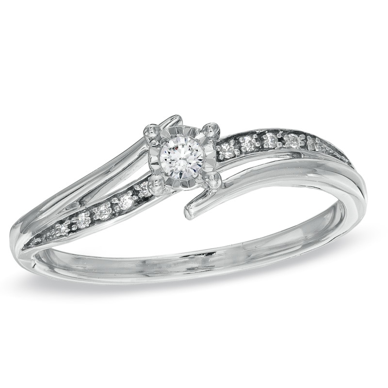 1/15 CT. T.W. Diamond Bypass Promise Ring in 10K White Gold