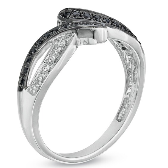 Enhanced Black and White Diamond Accent Bypass Ring in Sterling Silver