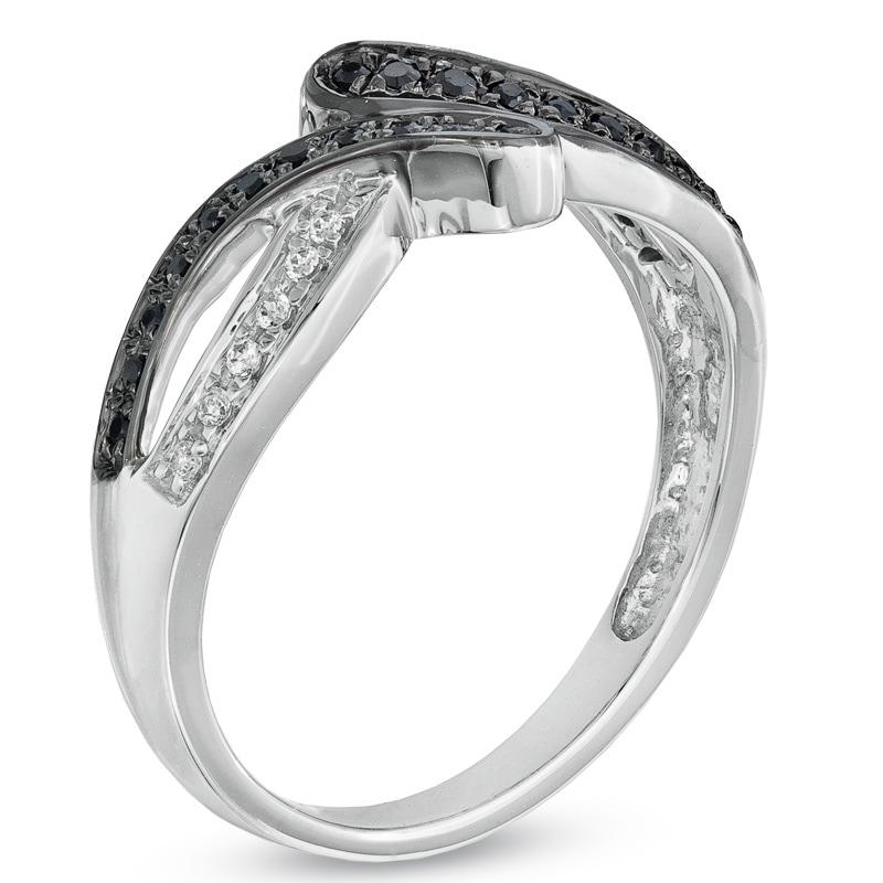 Main Image 2 of Enhanced Black and White Diamond Accent Bypass Ring in Sterling Silver