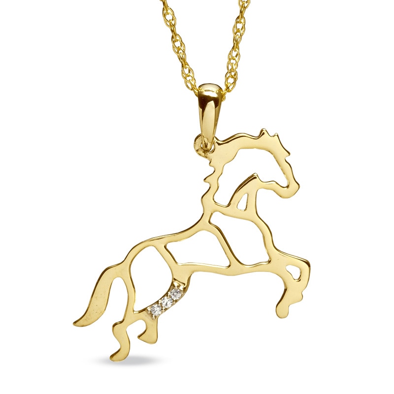 Main Image 1 of 1/20 CT. T.W. Diamond Stallion Horse Pendant in Yellow IP Sterling Silver