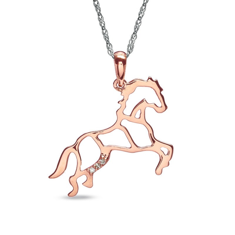 Main Image 1 of Diamond Accent Stallion Horse Pendant in Rose IP Sterling Silver
