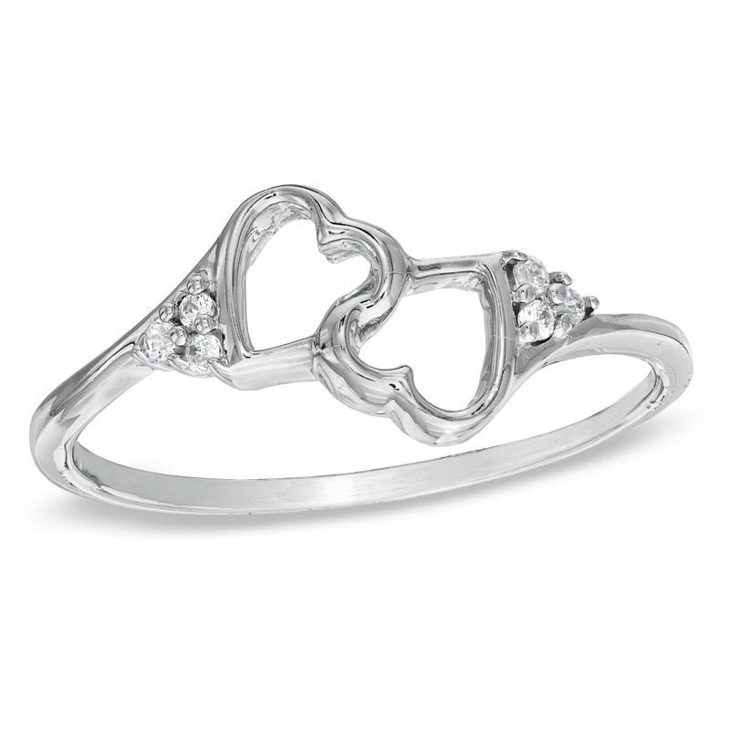 Diamond Accent Intertwined Heart Promise Ring in 10K White Gold