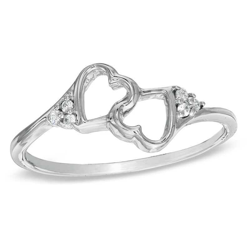 Main Image 1 of Diamond Accent Intertwined Heart Promise Ring in 10K White Gold
