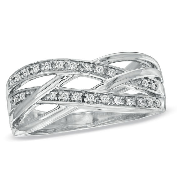 Zales 1 10 CT. T.w. Diamond Multi Row Crossover Band in Sterling Silver MainPlace Mall