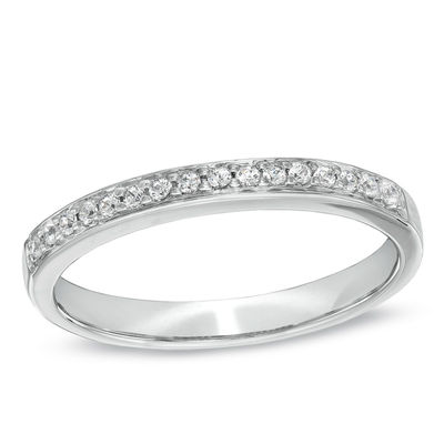 Ladies  10K White Gold  Ring Band Embedded with CZ clear 