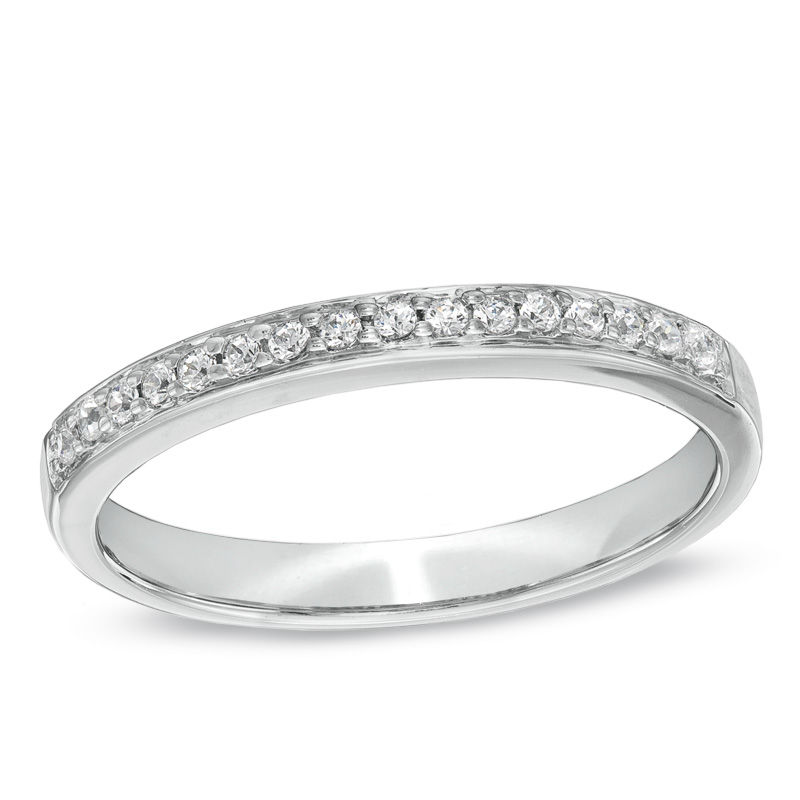 Ladies' 1/10 CT. T.W. Diamond Wedding Band in 10K White Gold