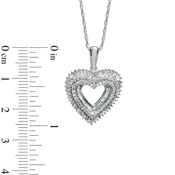 3/4 CT. T.w. Round and Baguette Diamond Heart Pendant in Sterling Silver