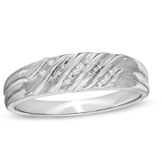 1/10 CT. T.w. Diamond Multi-Groove Wedding Band in 10K White Gold