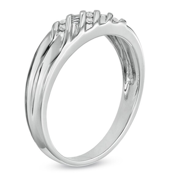 1/10 CT. T.w. Diamond Multi-Groove Wedding Band in 10K White Gold