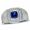 Thumbnail Image 0 of Men's Lab-Created Blue Sapphire and 1/5 CT. T.W. Diamond Ring in 10K White Gold